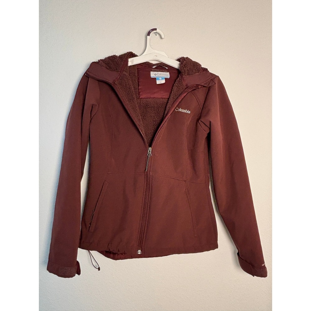 Columbia Omni-Wind Softshell Jacket Womens Medium Maroon Fleece Lined Hooded - Picture 1 of 5